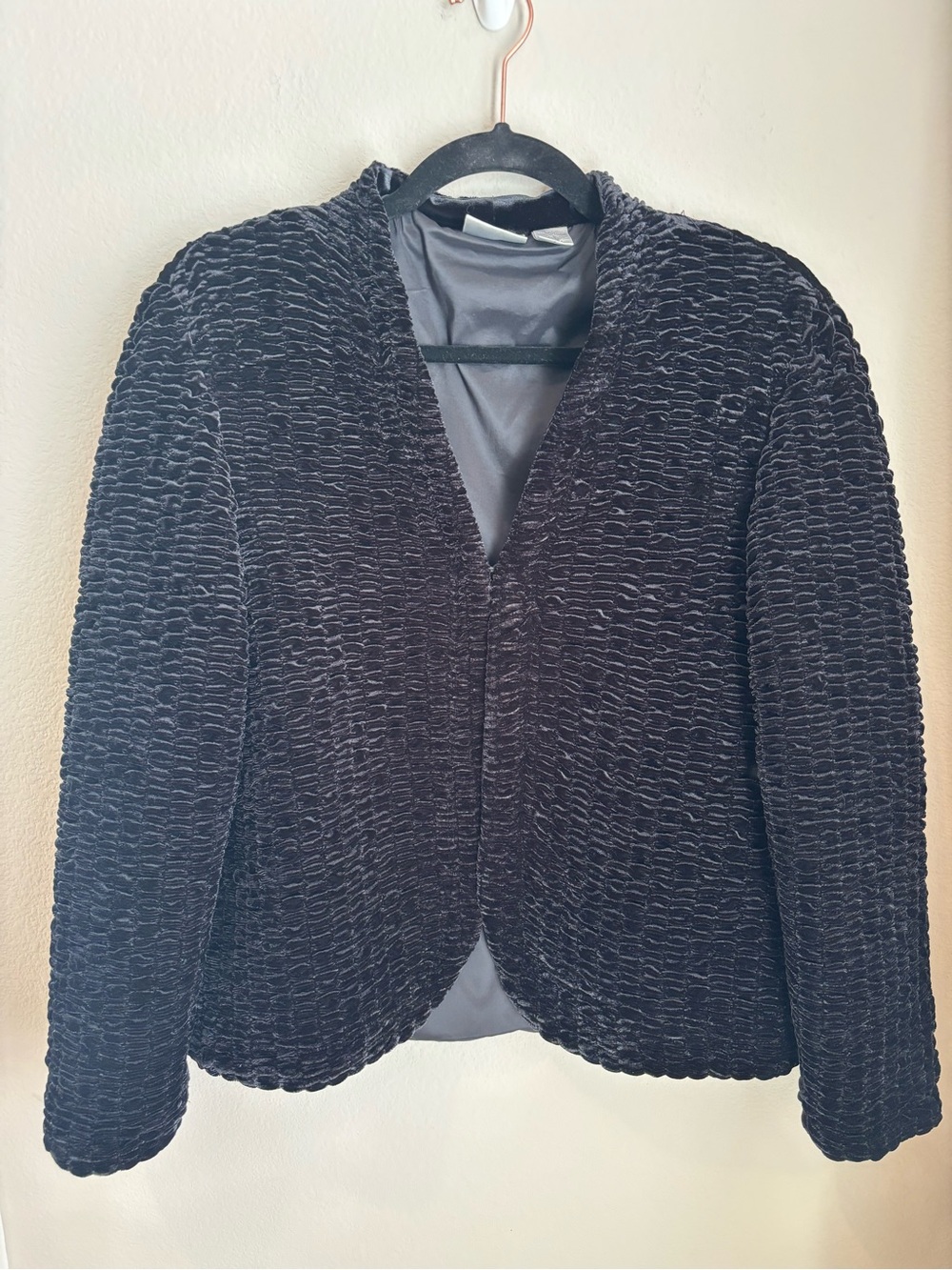 Chico's Ribbed Ruched Velvet Open-Front Jacket